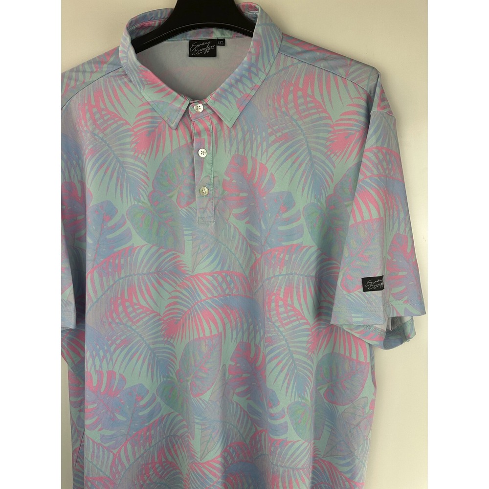 Sunday Swagger Fiji Polo Shirt Golf Tropical Aloha Palm Floral Men's Size 4XL - Picture 4 of 13